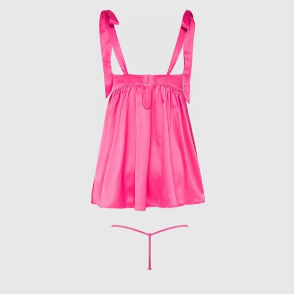 House of Desire Brigeta Pink Satin Open Cup Babydoll and G-String Lingerie Set - Picture 2 of 7